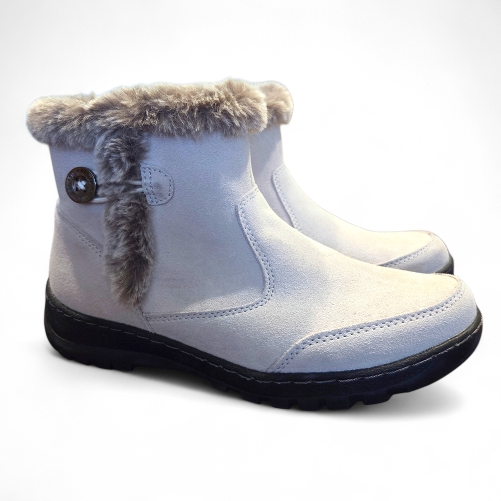 Khombu Iris 1527296 Ivory Suede Leather All Weather Boots W/ Faux Fur Trim Sz 7M - Picture 5 of 15